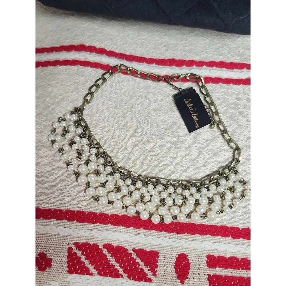 Cookie Lee Pearl Cluster Statement Necklace in Ivory and Antique Gold